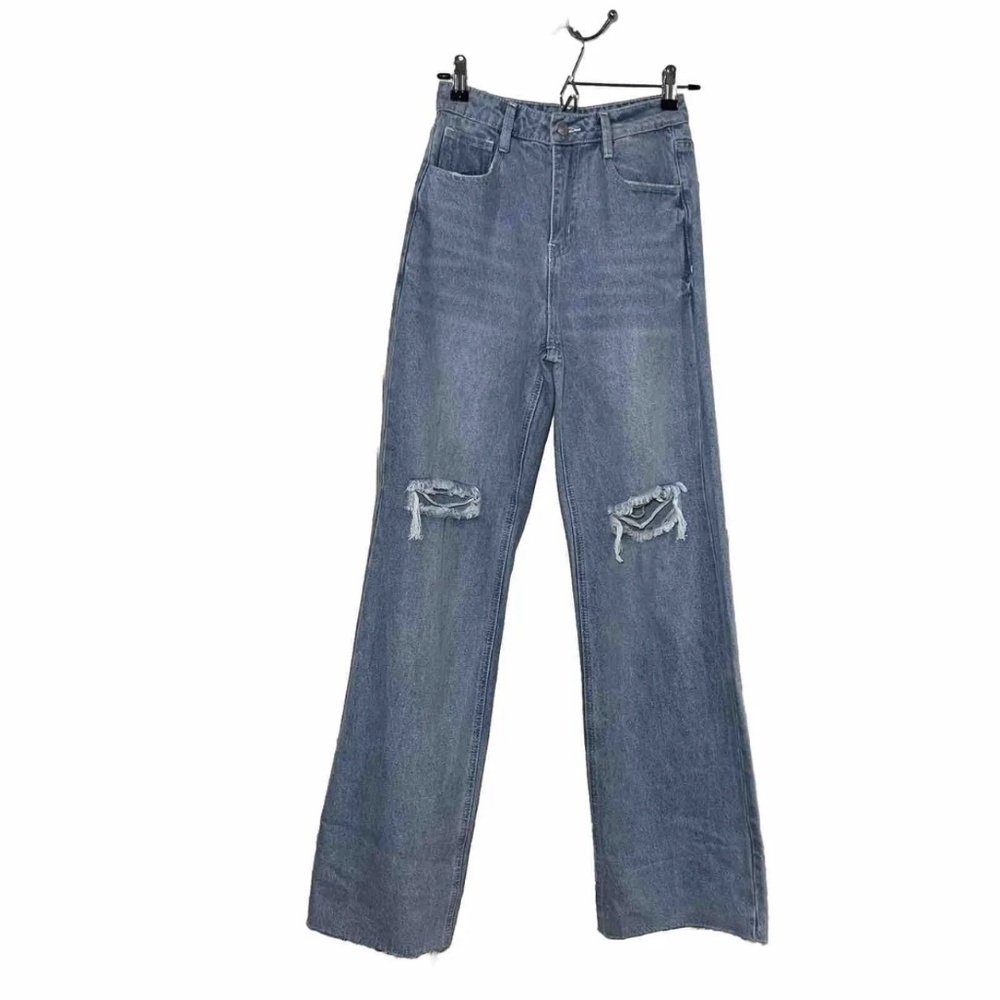 Saints & Hearts Womens High Waisted Ripped Straight Jeans Size S Light Blue